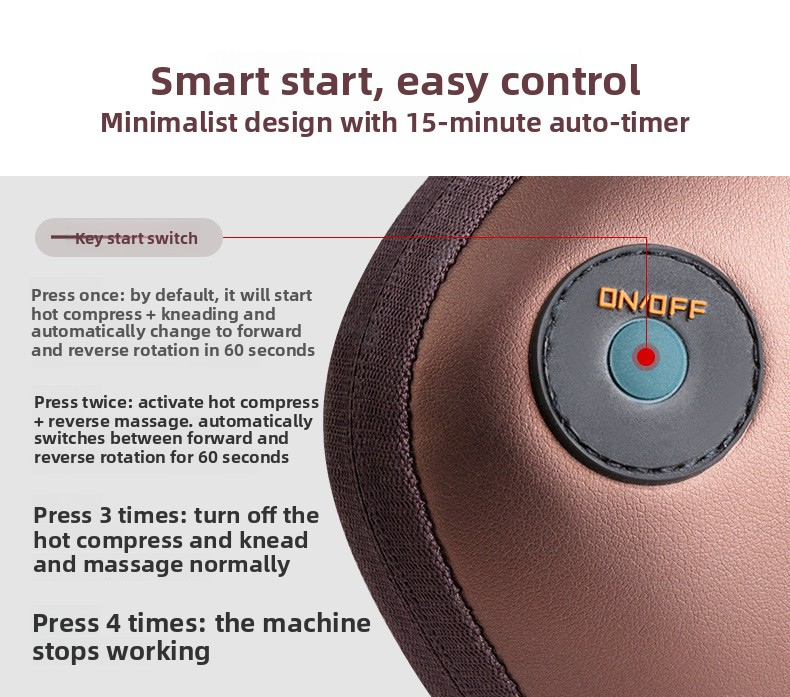 Electric Shiatsu Massage Pillow with Heat - Dual Button Deep Kneading Neck & Back Massager - Adjustable Speed & Direction Car Home Cushion - Black