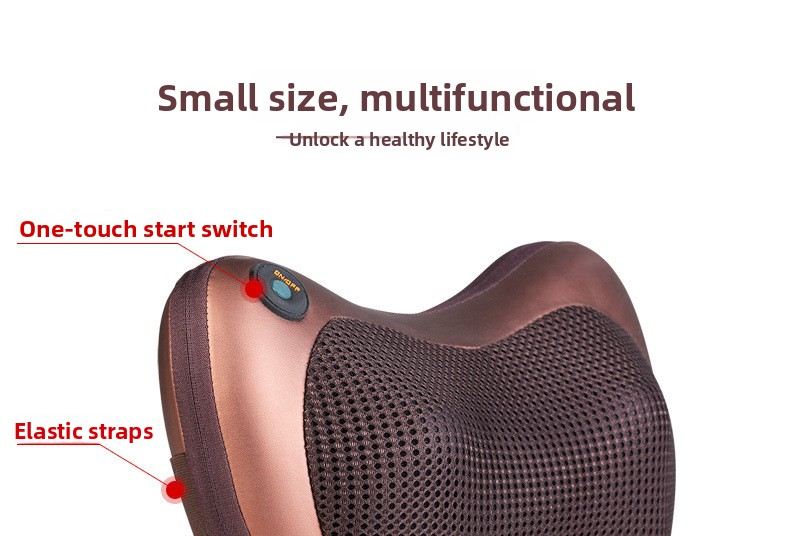 Cordless Rechargeable Shiatsu Massage Pillow - 8 Node Deep Kneading Neck & Back Massager with Heat - Wireless Portable Cushion for Home Car & Travel - Black