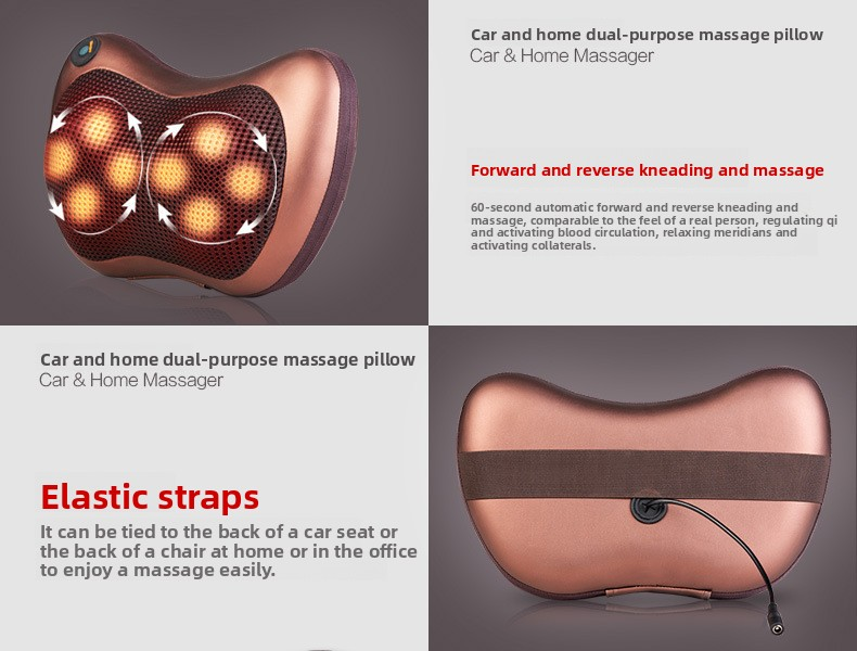 Cordless Rechargeable Shiatsu Massage Pillow - 8 Node Deep Kneading Neck & Back Massager with Heat - Wireless Portable Cushion for Home Car & Travel - Black