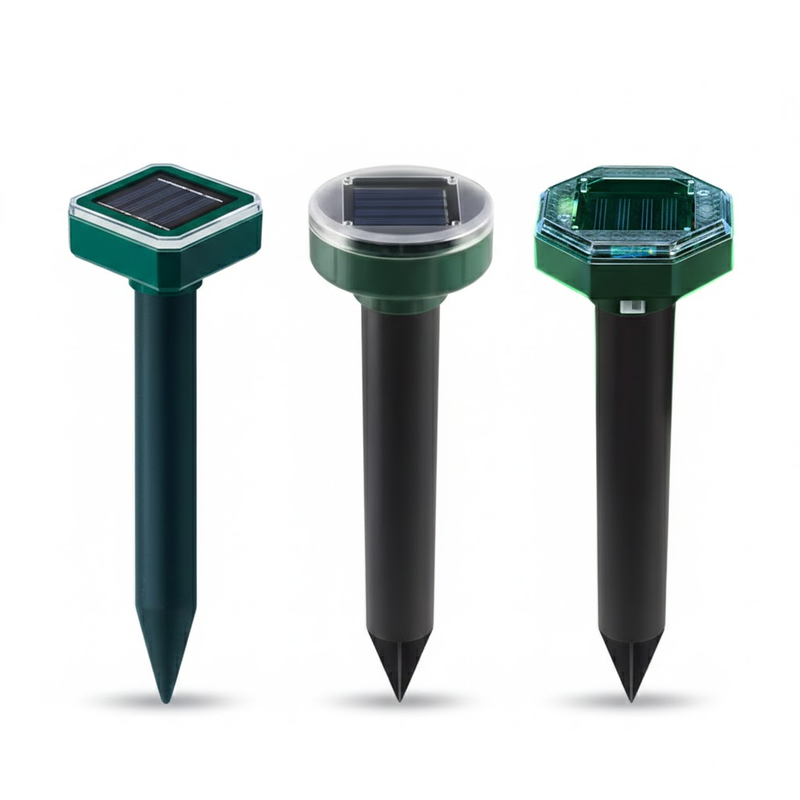 3PCS Solar Sonic Snake & Rodent Repeller Stakes - Mixed Set (Square, Round & Octagonal) - Outdoor Waterproof Ground Vibration Pest Control for Garden & Lawn - Green