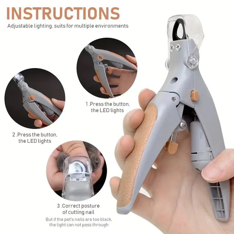 Illuminated Pet Nail Clippers with LED Light & Magnifier - Safety Claw Trimmer for Dogs & Cats - Lightweight Plastic Handle - Grey/Orange in Retail Box