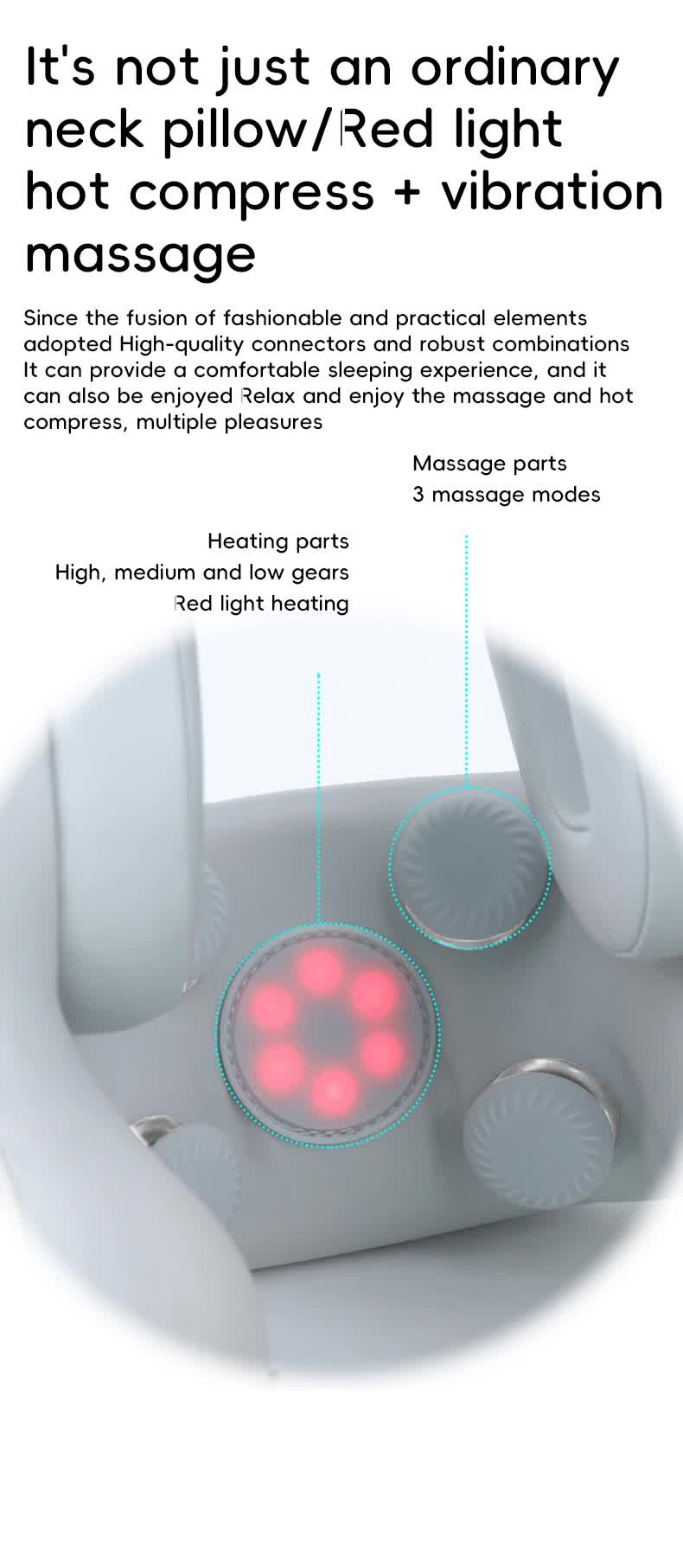 Smart 4-in-1 Travel Neck Pillow with ANC Headphones - Heated Vibration Massage & Bluetooth Audio - Memory Foam Support for Planes & Home - Beige