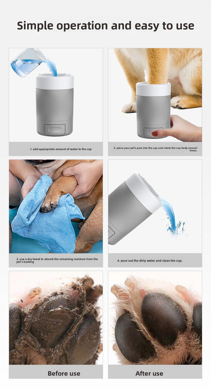 Portable Dog Paw Washer Cup - 360 Degree Muddy Foot Cleaner with Soft Bristles - Gentle Grooming Tool for Cats & Small to Medium Dogs - Grey