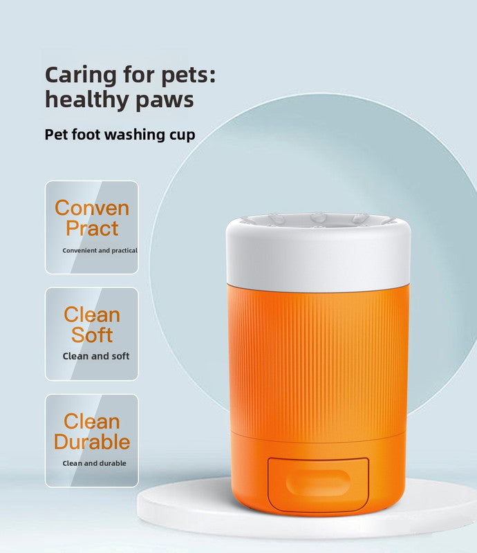 Portable Dog Paw Washer Cup - 360 Degree Muddy Foot Cleaner with Soft Bristles - Gentle Grooming Tool for Cats & Small to Medium Dogs - Orange