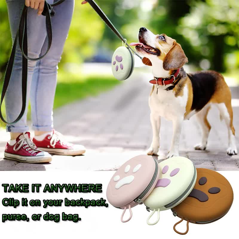 Portable Silicone Double Pet Bowl - Collapsible Travel Dog Feeder for Food & Water - 2 x 450ml Capacity with Zipper Case - Light Yellow