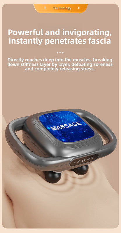 6-Head Deep Tissue Percussion Massager - Cordless Electric Muscle Gun with Red Light Therapy - 9 Speed Dual Handle Body Relaxer for Back & Legs - Starry Grey