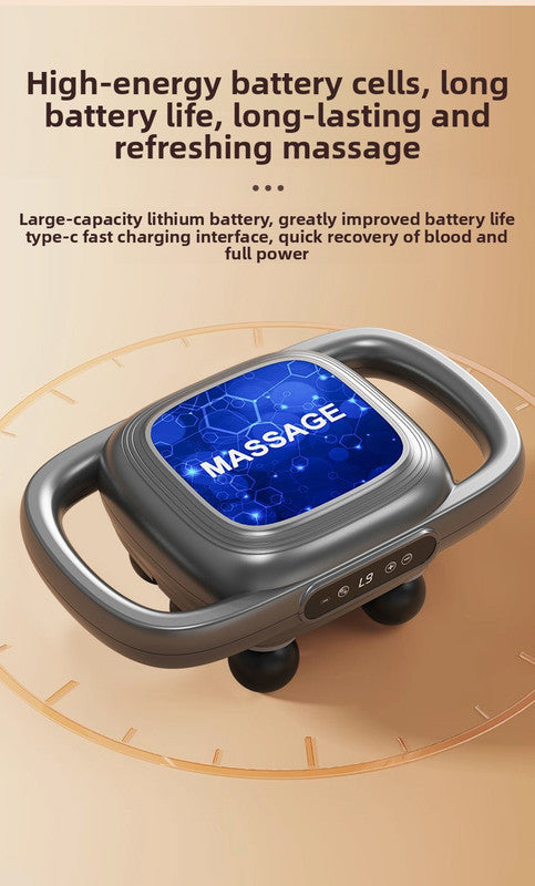 6-Head Deep Tissue Percussion Massager - Cordless Electric Muscle Gun with Red Light Therapy - 9 Speed Dual Handle Body Relaxer for Back & Legs - Ivory White