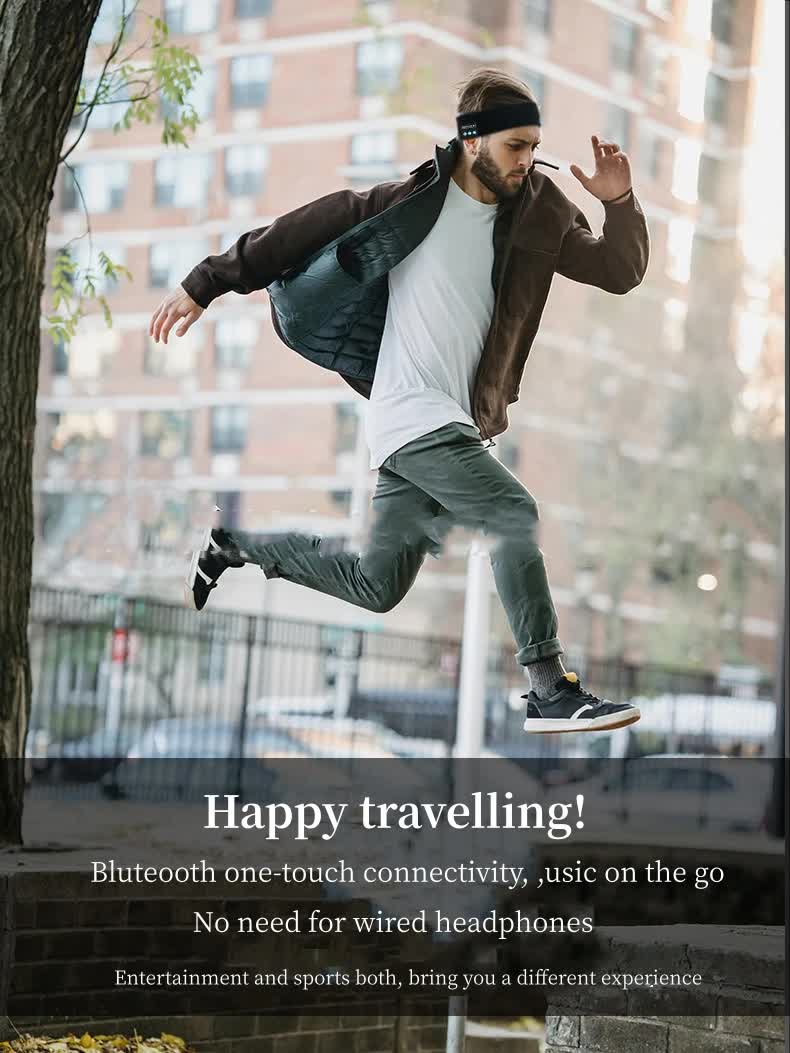 Bluetooth 5.4 Sports Headband Headphones - Wireless Music Sleep Mask for Running & Gym - Sweat Absorbing Washable Cotton Band - Grayish White with Zipper Storage Bag