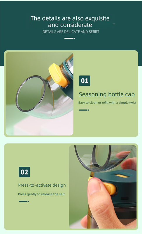 2 PCS Quantitative Salt & Spice Dispenser Set with Storage Base - 0.5g Precise Metering Shakers for Salt & Pepper - Push Button Portion Control Kitchen Organiser - Dark Green