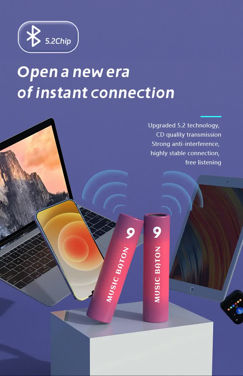 Portable Handheld Bluetooth Speaker & Power Bank 2-in-1 - Wireless Music Baton for Running, Cycling & Camping - FM Radio, TF Card & Voice Recorder - Green