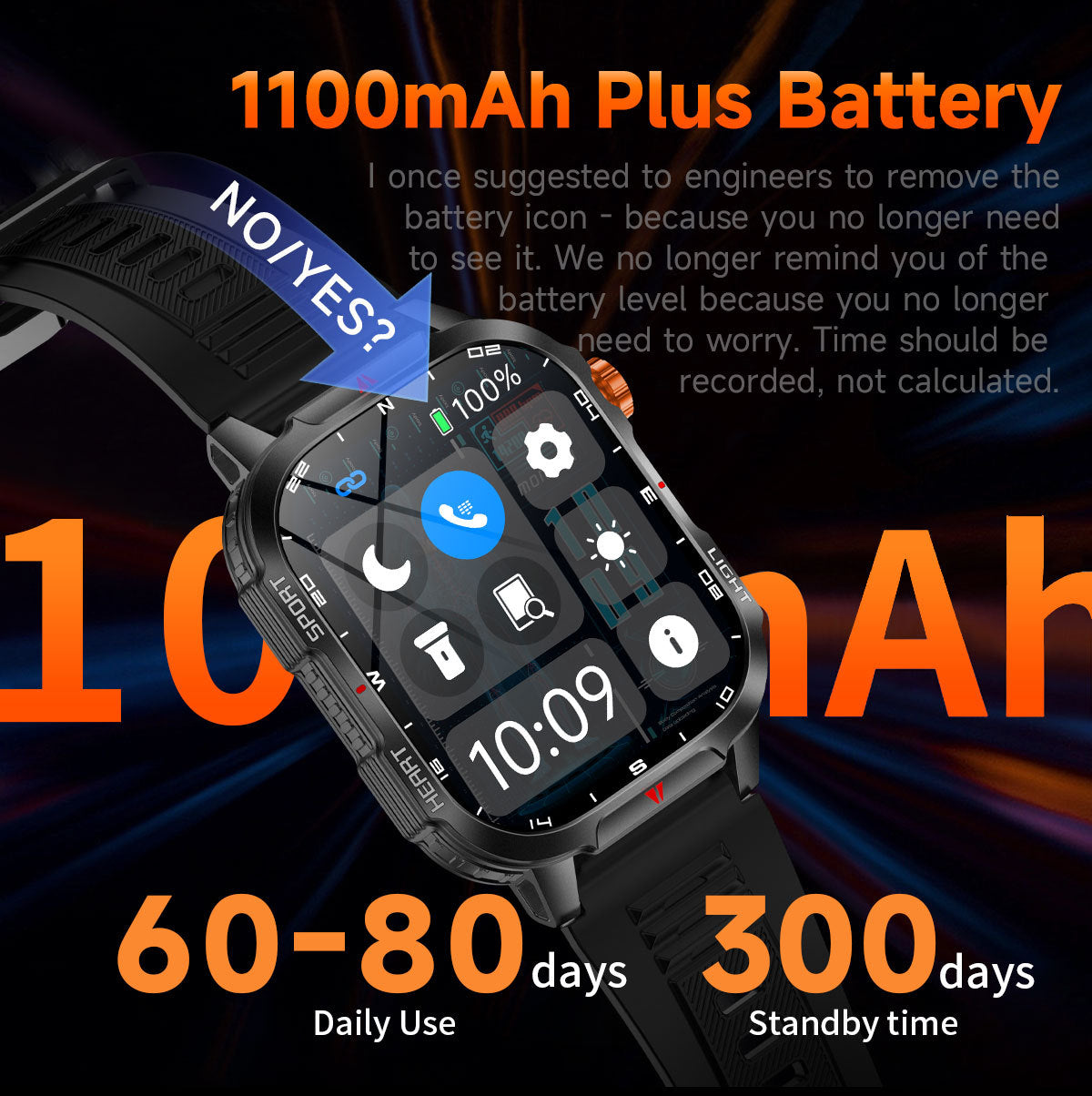 Rugged Outdoor Smart Watch for Men - 1100mAh Extra Long Battery with LED Flashlight & Compass - 2.01" HD Screen Bluetooth Calling IP68 Waterproof Fitness Tracker - Camouflage Color