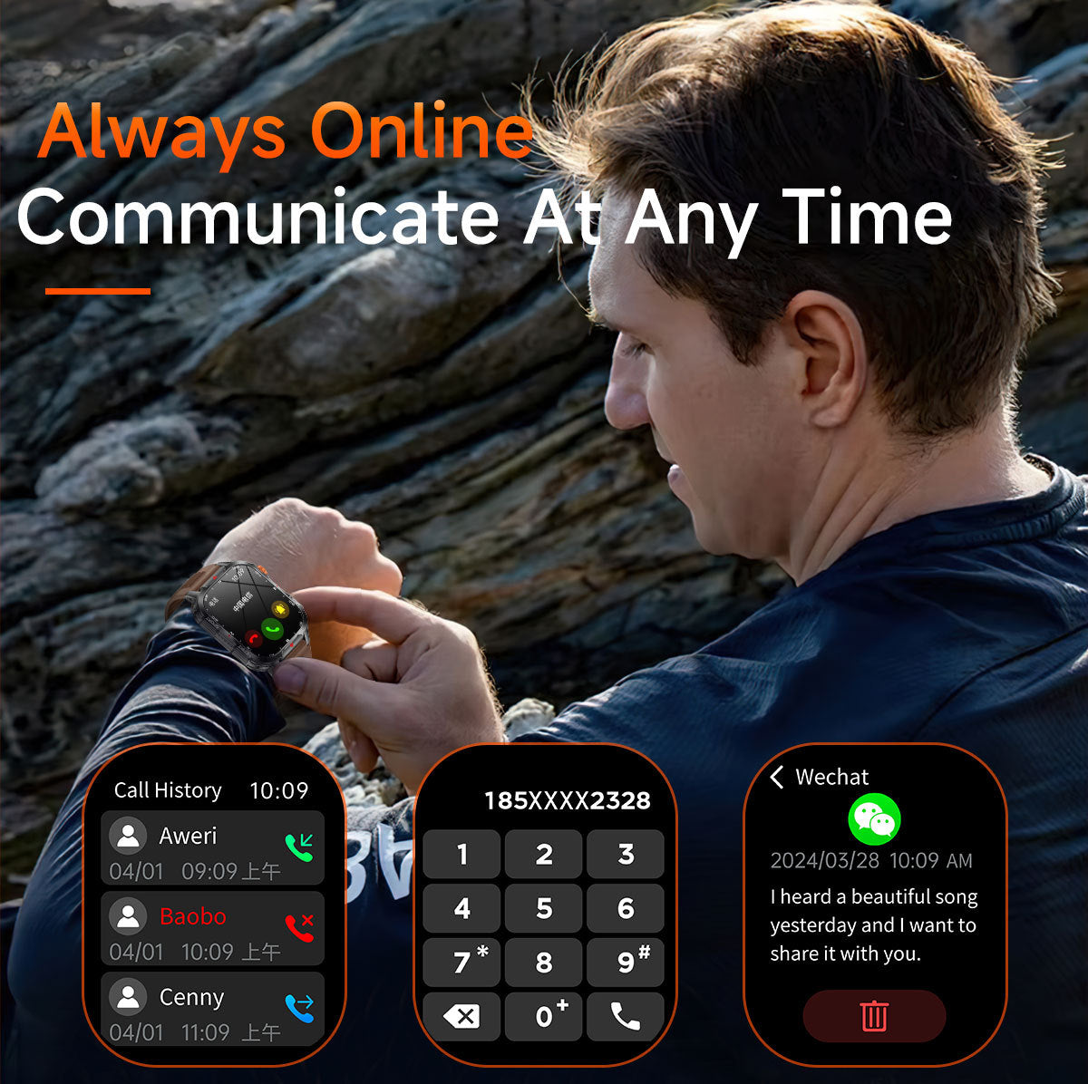 Rugged Outdoor Smart Watch for Men - 1100mAh Extra Long Battery with LED Flashlight & Compass - 2.01" HD Screen Bluetooth Calling IP68 Waterproof Fitness Tracker - Camouflage Color