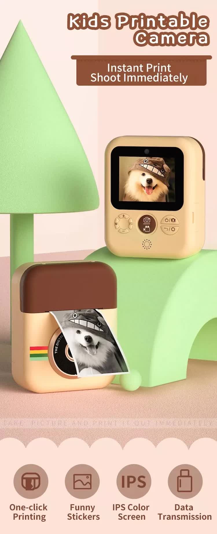 Kids Instant Print Camera with 3 Paper Rolls - Zero Ink Thermal Digital Camera & Video Recorder - 1080P Dual Lens Selfie Toy for Boys & Girls - Brown