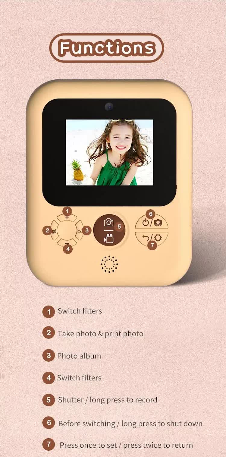 Kids Instant Print Camera with 16GB SD Card & 3 Paper Rolls - Retro Thermal Digital Camera & Video Recorder - 1080P Dual Lens Selfie Toy Gift - Brown