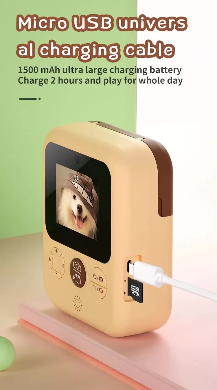 Kids Instant Print Camera with 32GB SD Card & 3 Paper Rolls - Retro Thermal Digital Camera & Video Recorder - 1080P Dual Lens Selfie Toy Gift - Brown