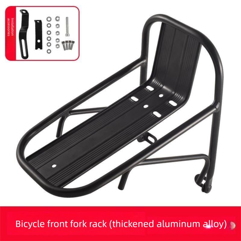 Aluminium Alloy Bicycle Front Rack Carrier Heavy Duty Fork Mount Cargo Shelf for MTB Mountain Bike Disc and V-Brake Touring Black