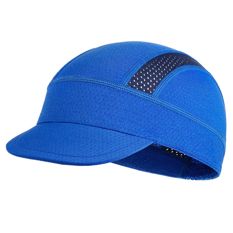 Blue Mesh Cycling Cap Under Helmet Liner Breathable Skull Cap with Flip Up Brim Sun Shade Moisture Wicking Hat for Bike Running Fits 55-60cm