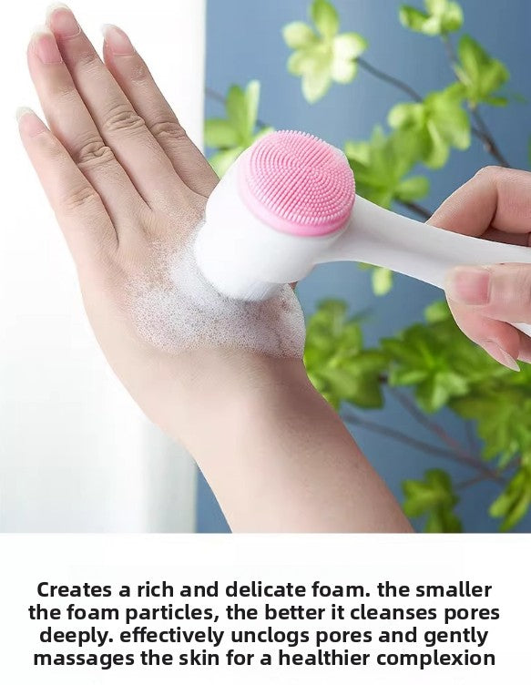 2-in-1 Dual Sided Facial Cleansing Brush Soft Microfiber & Silicone Scrubber Manual Face Washer Exfoliator Tool Blue for Deep Pore Cleaning