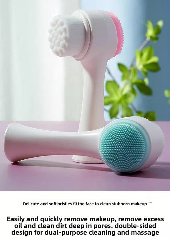 2 PCS Dual Sided Facial Cleansing Brush Set Soft Microfiber & Silicone Scrubber Manual Face Washer Exfoliator Tool Blue & Pink for Deep Pore Cleaning