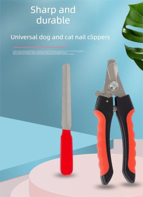 Pet Nail Clippers & File Set for Small Dogs Cats Stainless Steel Claw Trimmer with Safety Guard Non-Slip Handle Grooming Tool Red & Black