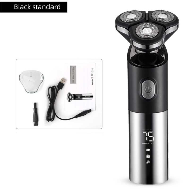 Electric Shaver for Men 3D Rotary Razor Wet and Dry Waterproof USB Rechargeable LED Display Travel Lock Gift Box Black