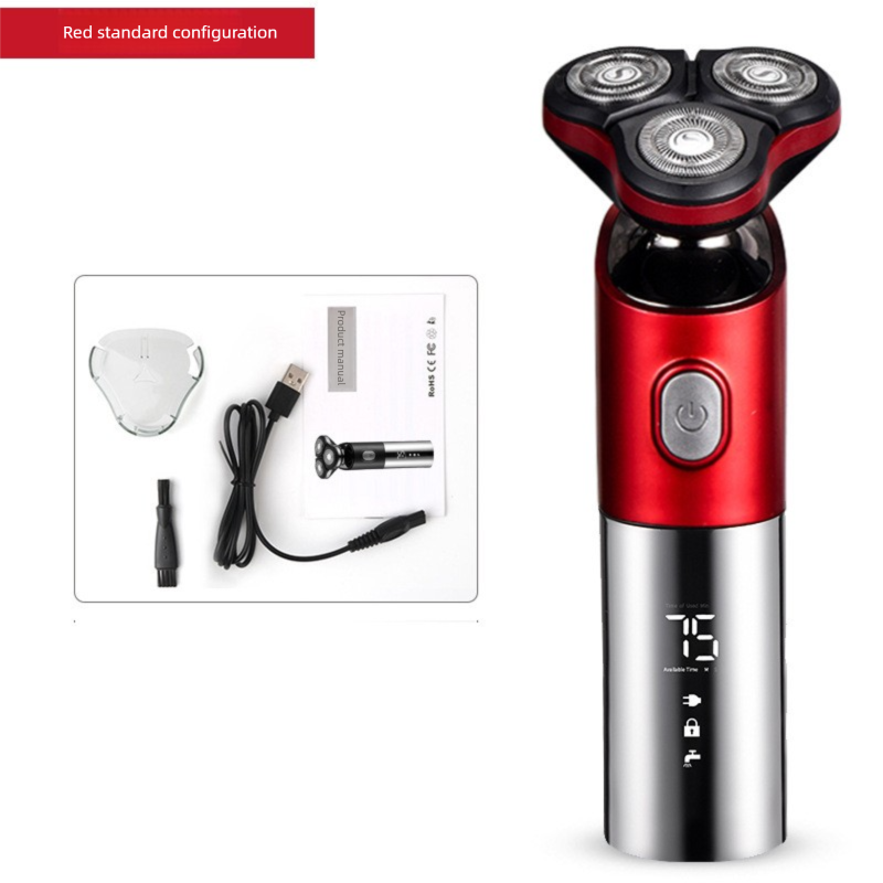 Electric Shaver for Men 3D Rotary Razor Wet and Dry Waterproof USB Rechargeable LED Display Travel Lock Gift Box Red