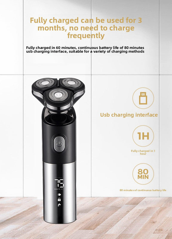 Men's 4-in-1 Electric Shaver Grooming Kit 3D Rotary Razor with Nose Trimmer Hair Clipper Facial Brush Wet & Dry Waterproof Black