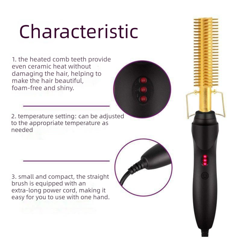 2-in-1 Electric Hot Comb Hair Straightener & Curler Titanium Alloy Heating Fast Heat Up Anti-Scald Pressing Comb with AU Plug 3 Temp Settings Pink