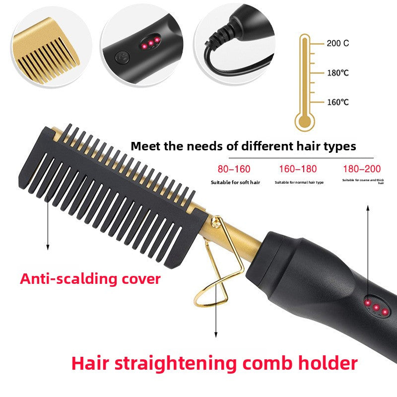 2-in-1 Electric Hot Comb Hair Straightener & Curler Titanium Alloy Heating Fast Heat Up Anti-Scald Pressing Comb with AU Plug 3 Temp Settings Pink
