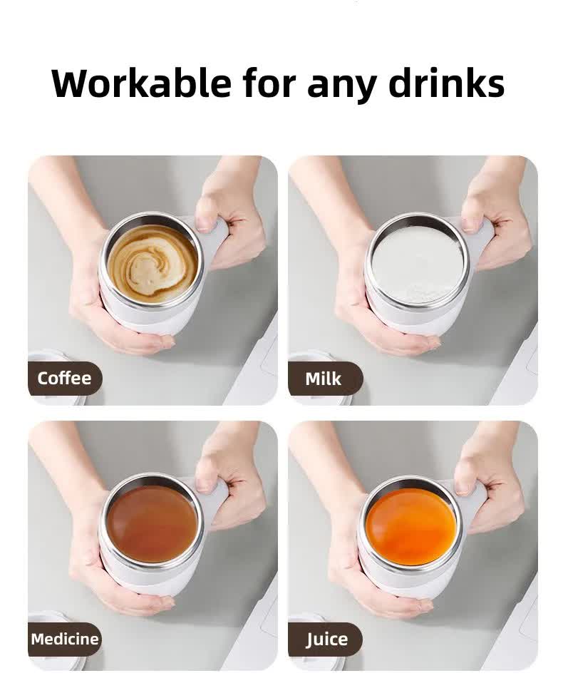 Automatic Self Stirring Coffee Mug 380ml Magnetic Mixing Cup 304 Stainless Steel AAA Battery Operated Travel Tumbler for Hot Chocolate Tea Office Home Grey