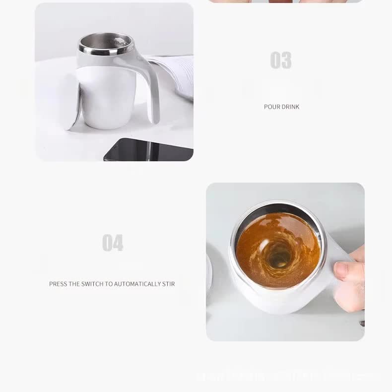 Automatic Self Stirring Coffee Mug 380ml Magnetic Mixing Cup 304 Stainless Steel AAA Battery Operated Travel Tumbler for Hot Chocolate Tea Office Home Coffee