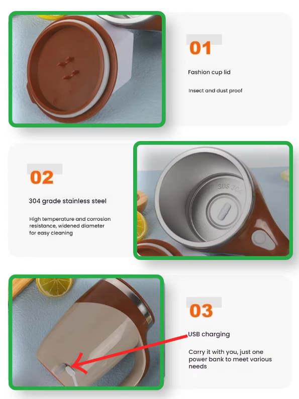 Rechargeable Automatic Self Stirring Mug USB Magnetic Mixing Cup 304 Stainless Steel Electric Coffee Tumbler for Travel Office Coffee