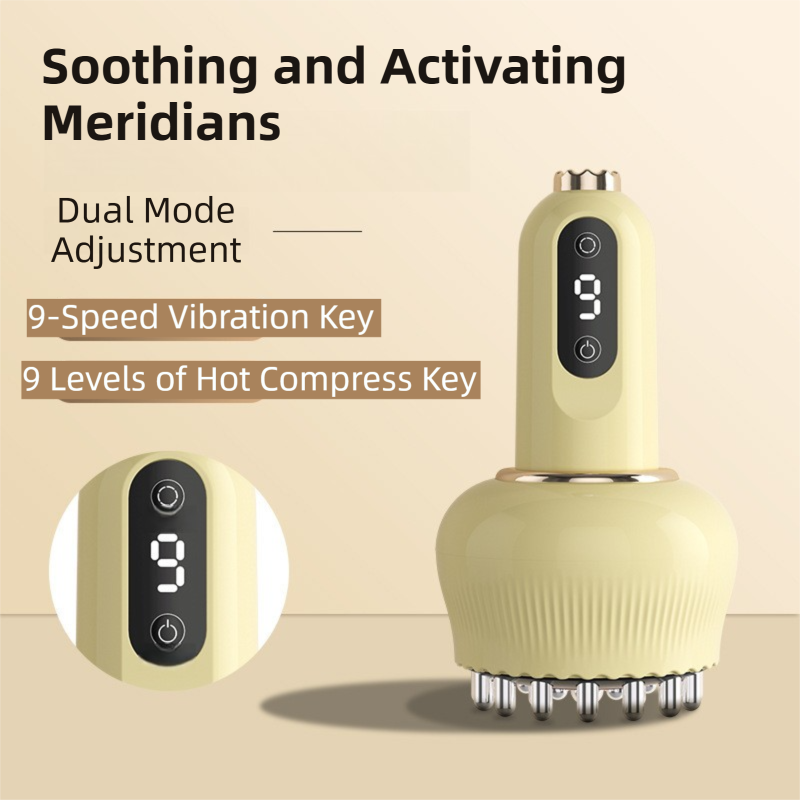 2-in-1 Portable Electric Gua Sha Meridian Massager Tool - 9-Gear Vibration & Soothing Heat Therapy with Red Light Heat and Magnetic Wave