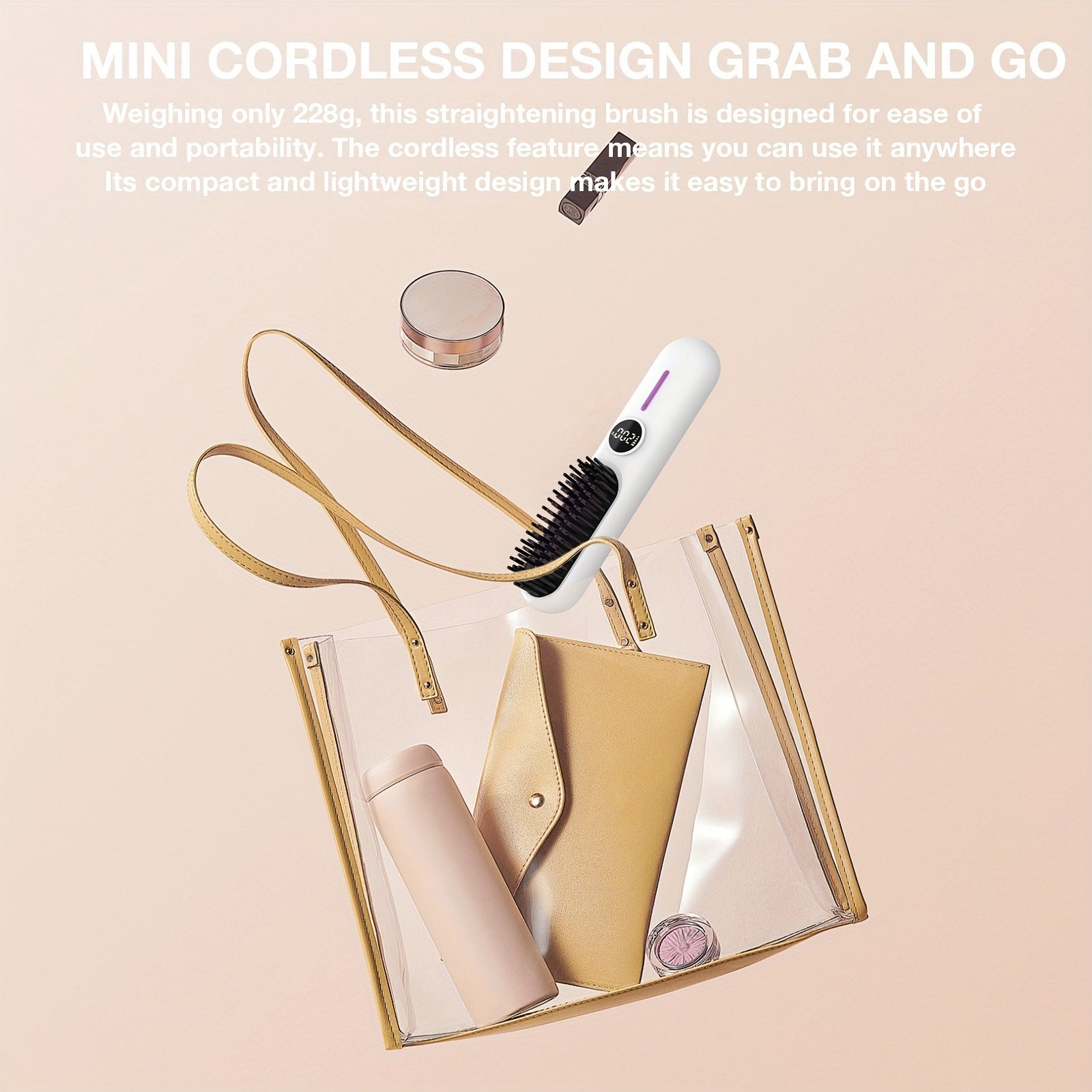 S01 Black Cordless Hair Straightener Brush - 2-in-1 Curling & Straightening Tool with LED Power Display and 7-Level Temp Control, Mini Quick Heat Anti-Damage