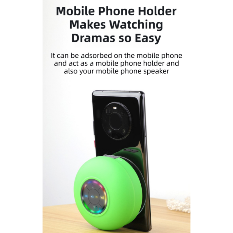 Blue IPX4 Waterproof Portable Bluetooth Shower Speaker with Suction Cup & LED Light - Multi-Use As Phone Stand, Built-in Mic for Hands-Free Calling