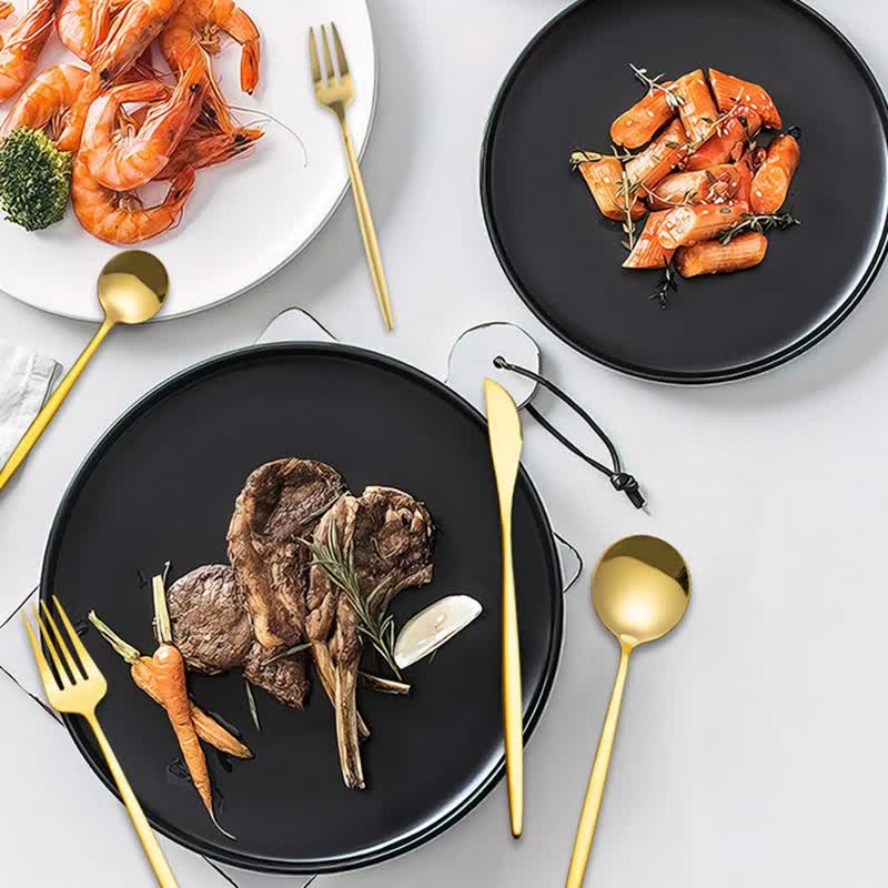 30-Piece Black Portuguese Style Cutlery Set - Mirror Polished 410 Stainless Steel Dinnerware for 6 (Steak Knives Included)