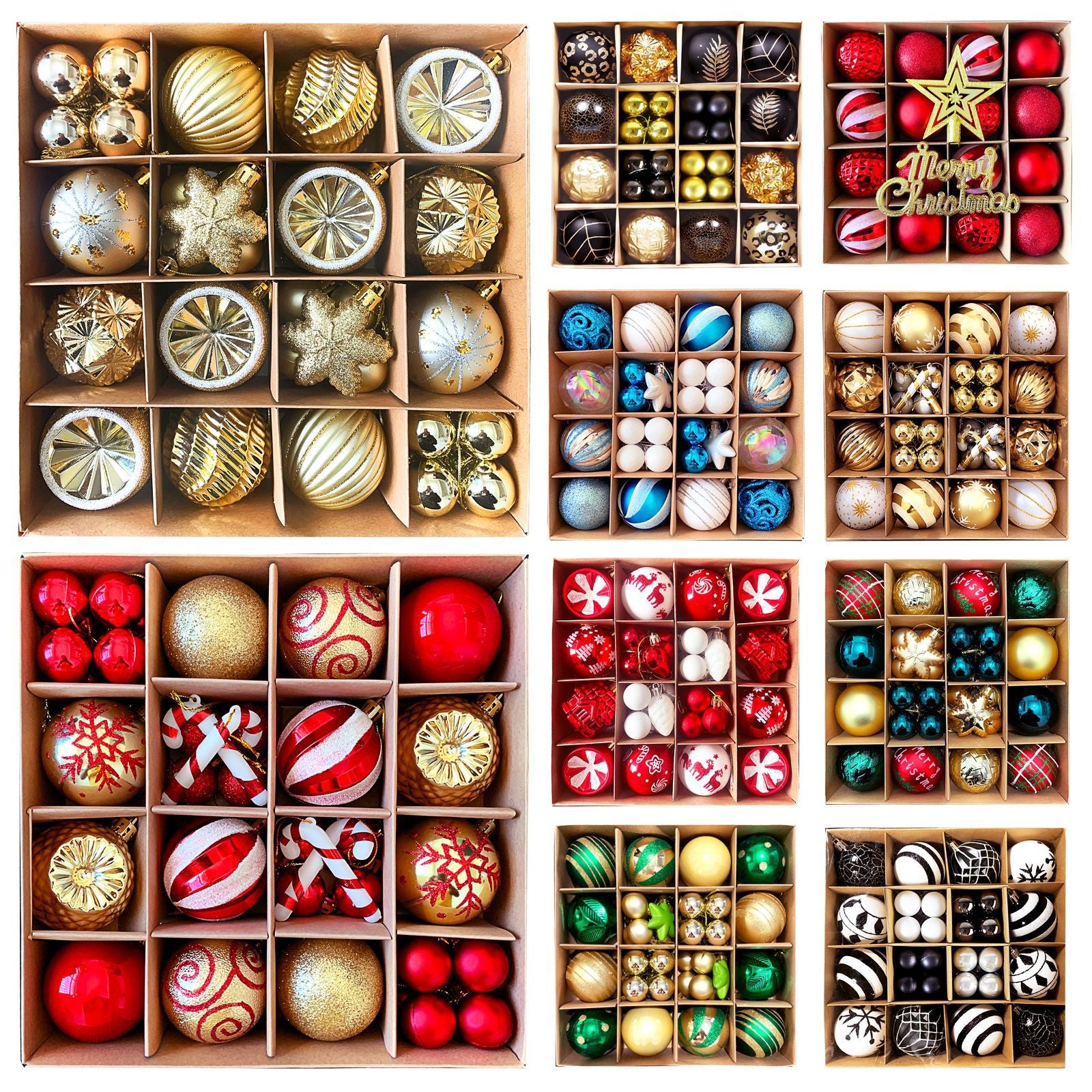 MJXK46-20Y Christmas Decorative Balls Set(24x24x6CM) - Shatterproof Plastic Ornaments with Electroplated & Hand-Painted Finish