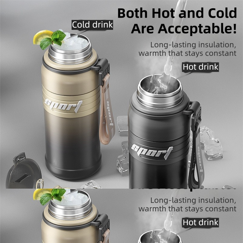 Black 680ml Large Capacity Sports Insulated Tumbler - 316 Stainless Steel Straw Water Bottle, Dual-Use Lid for Travel & Outdoors