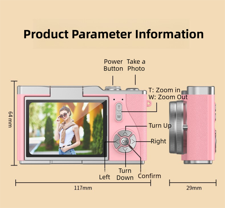 Pink 4K Compact Digital CCD Camera for Vlogging & Students - Portable Point and Shoot with 2.4-inch Rotating Screen, 8X Optical Zoom, and Anti-Shake