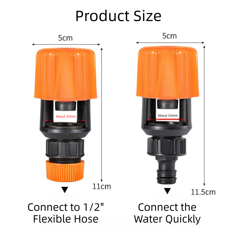 2-Pack Orange Universal Nipple Connector for Mixer Taps up to 3.3CM - Plastic Leak-Proof Hose Fitting, Kitchen & Garden Tap Adapter