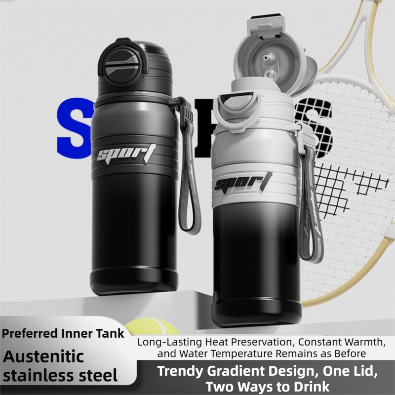 Gradient Black 670ml Large Capacity Sports Insulated Tumbler - 316 Stainless Steel Straw Water Bottle, Dual-Use Lid for Travel & Outdoors