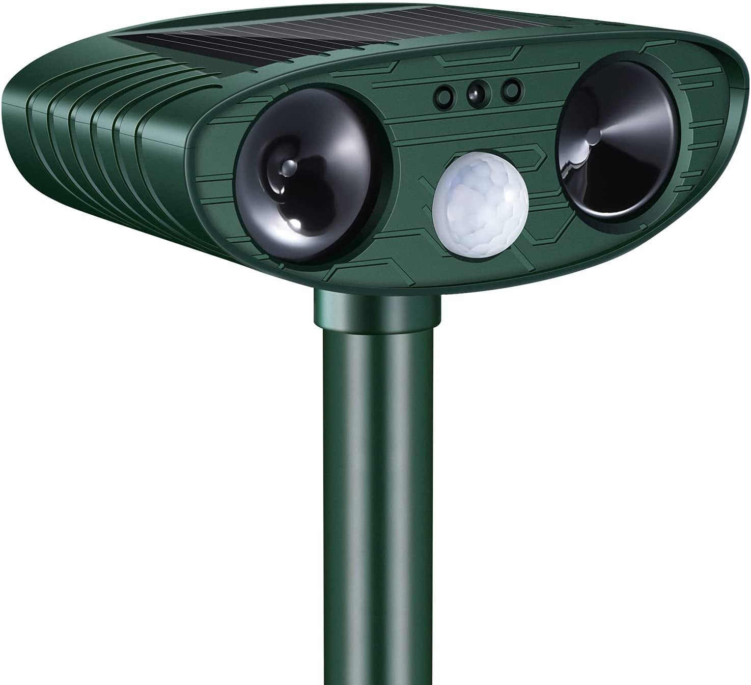 Classic Solar Powered Animal Repeller - PIR Sensor, Ultrasonic & Flashing Light Deterrent for Cats, Dogs, and Birds