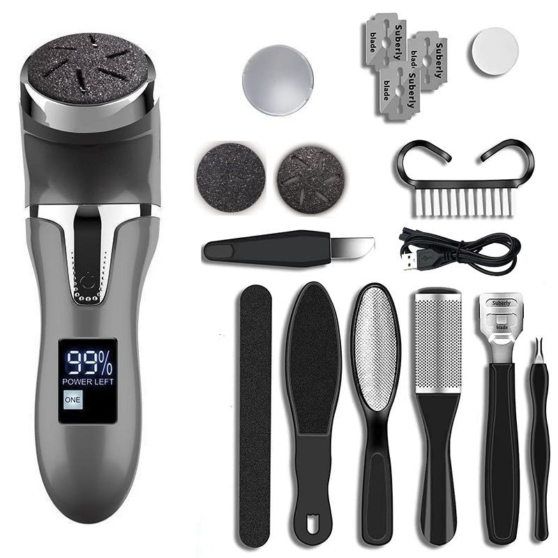 Black Portable Electronic Pedicure File Set - Waterproof Electric Foot Callus Remover with Dual-Speed and LCD Display, USB Rechargeable