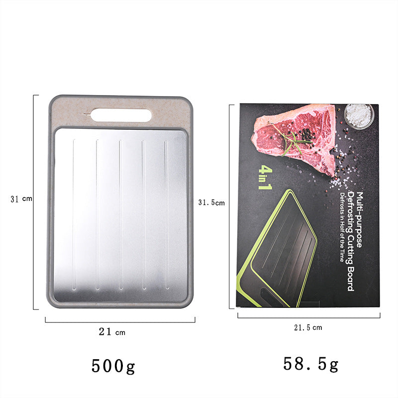 Beige Aluminum Fast Thawing Dual-Sided Cutting Board(31x21CM) - Multifunctional Kitchen Tool with Garlic Grinder and Knife Sharpener