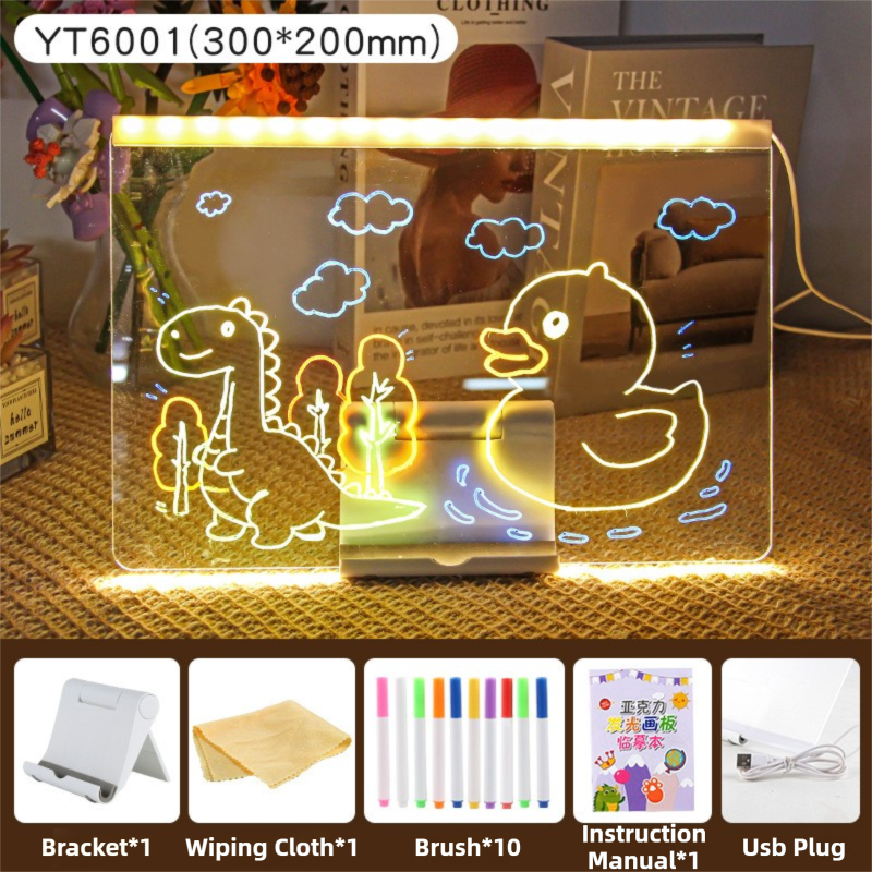 30x20CM LED Light-Up Tracing Doodle Board with 10 Brushes - Erasable Fluorescent Drawing Tablet for Kids, Creative Painting, and Interactive Decoration/Gift