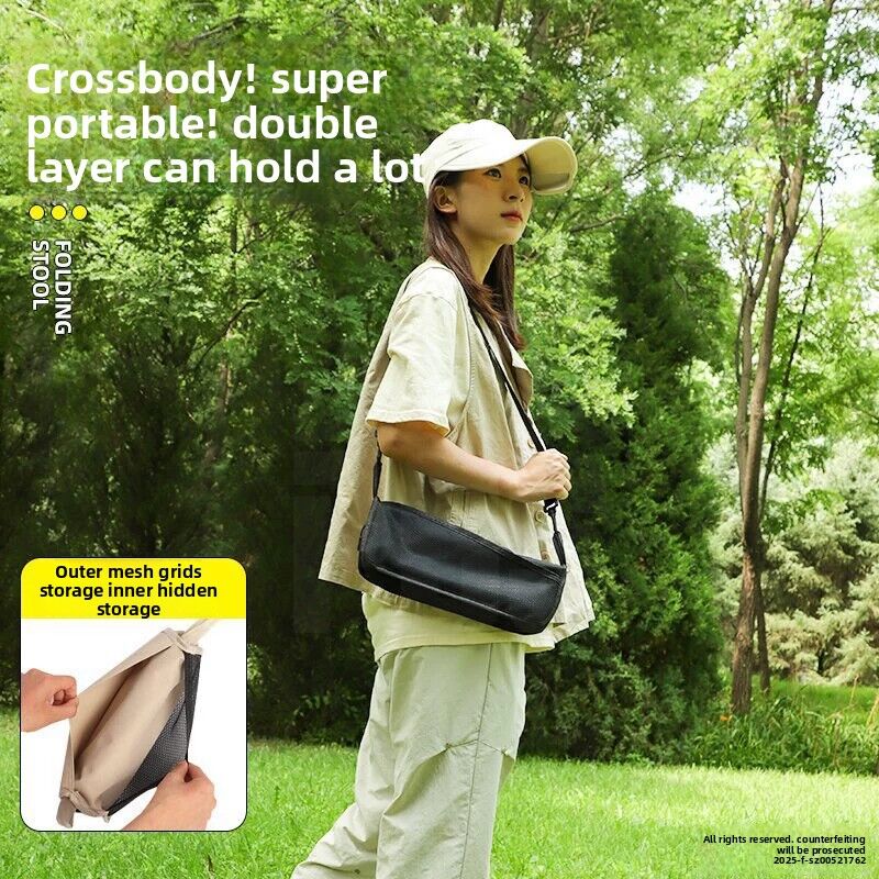 Khaki Foldable Compact Handbag With Stool - Ultralight Travel Seat with Storage Pockets for Fishing, Hiking & Outdoor Activities