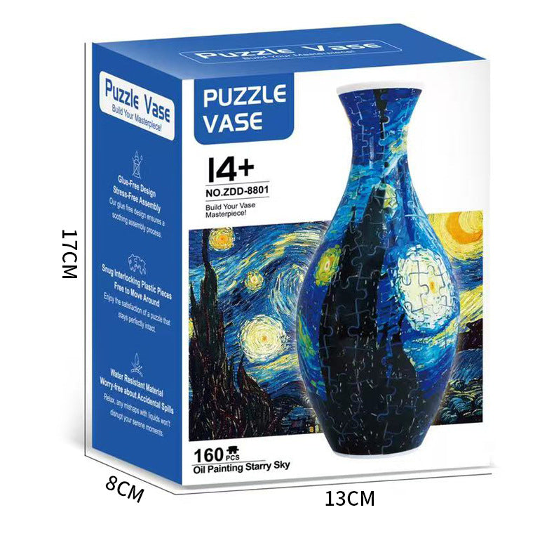 160 PCS Van Gogh 3D Puzzle Vase - DIY Interlocking Flower Vase Kit, Home Decorative and Toy Gift for Women