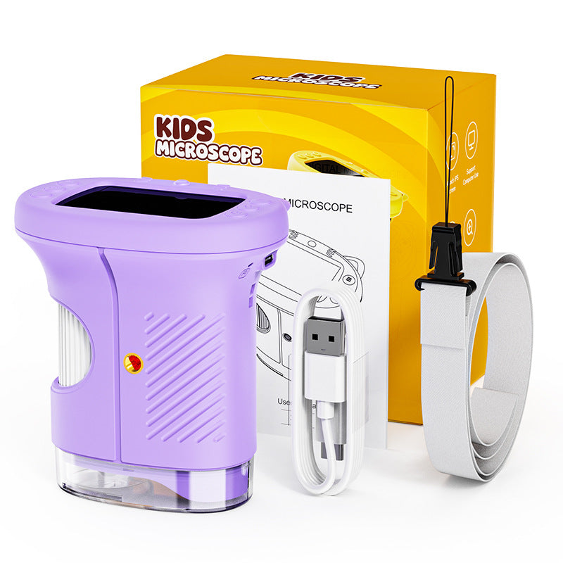 Purple Kids Handheld Digital Microscope - 2.4-inch HD Portable Magnifier with 1000x Magnification, 2MP Camera, and Built-in Storage & LED