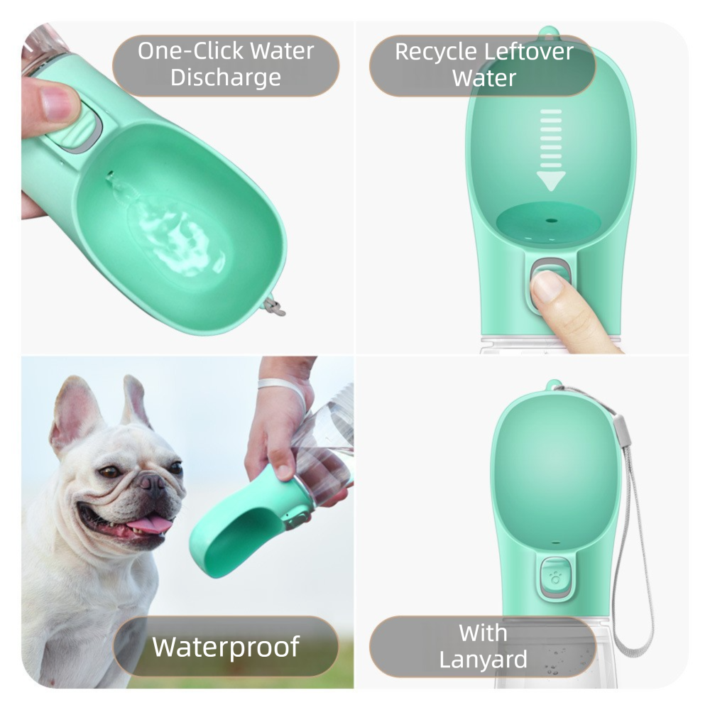 White Portable Dog Water Bottle and Drink Feeder - 550ml Pet Travel Water Cup for Walking, Hiking & Outdoor Use (High-Temperature Resistant)