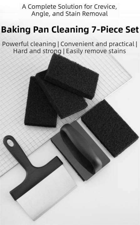 Stainless Steel BBQ Griddle and Grill Cleaning Tool Set - Scraper, 4 Cleaning Pad with TPR Handle Kit for Deep Cleaning